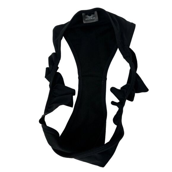 Ocean Blues Bikini Bottom Solid Black Side Ruffles Cheeky Womens Size Large Swim - Picture 4 of 7